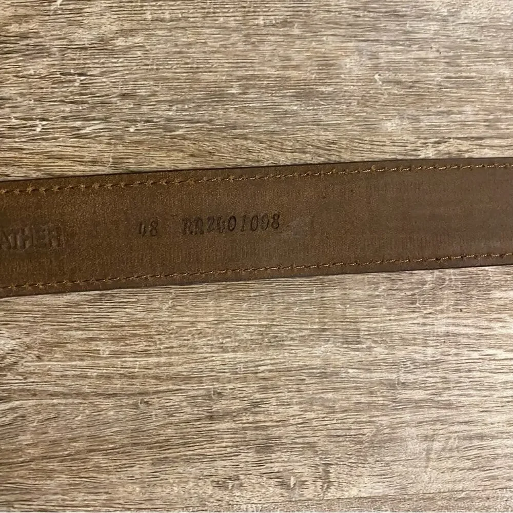 Red river outfitters tan leather belt with silver buckle western wear size 48